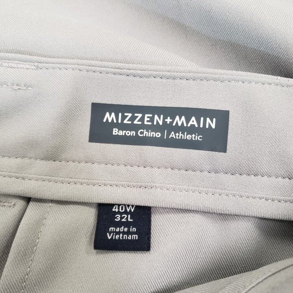 Mizzen Maine Mens Athletic Baron Chino Pants Size 40x32 Gray Tapered Flat Front - Picture 3 of 10